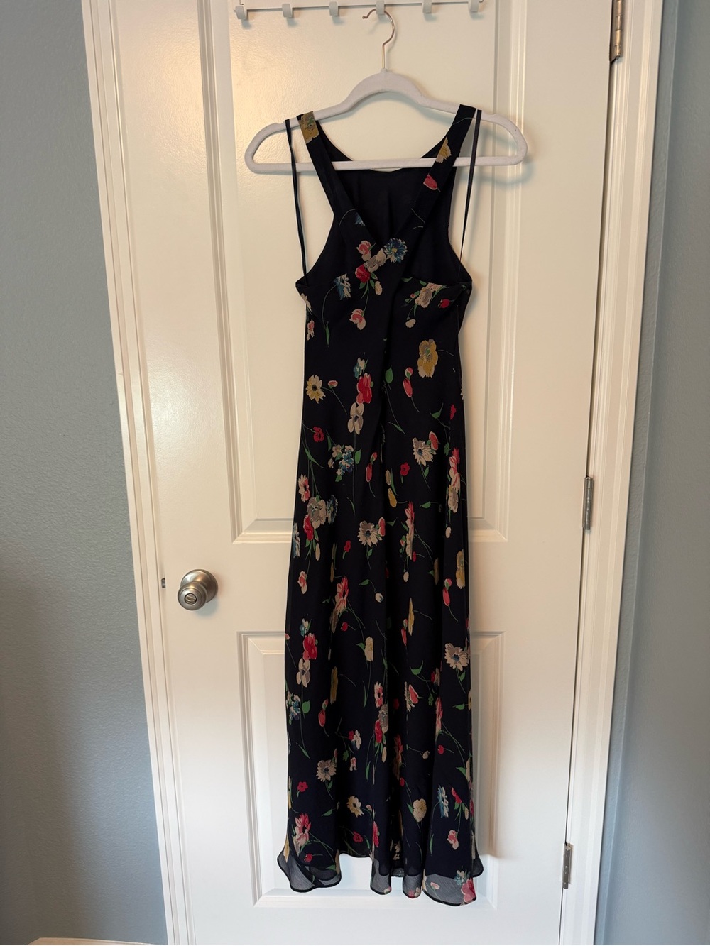 Nine West Dark Navy Floral Maxi Dress with Strappy Shoulders
